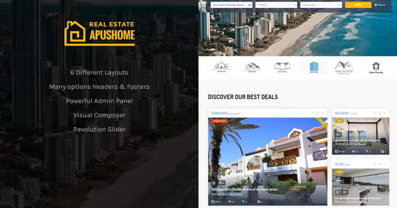 房地产销售租赁网站WordPress主题模板 ApusHome – Real Estate WordPress Theme