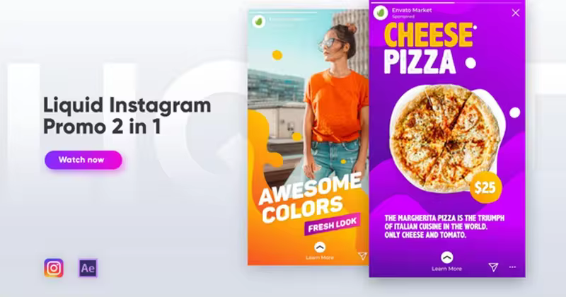 Instagram促销液体气泡转场视频AE模板 Liquid Instagram Promo 2 in 1