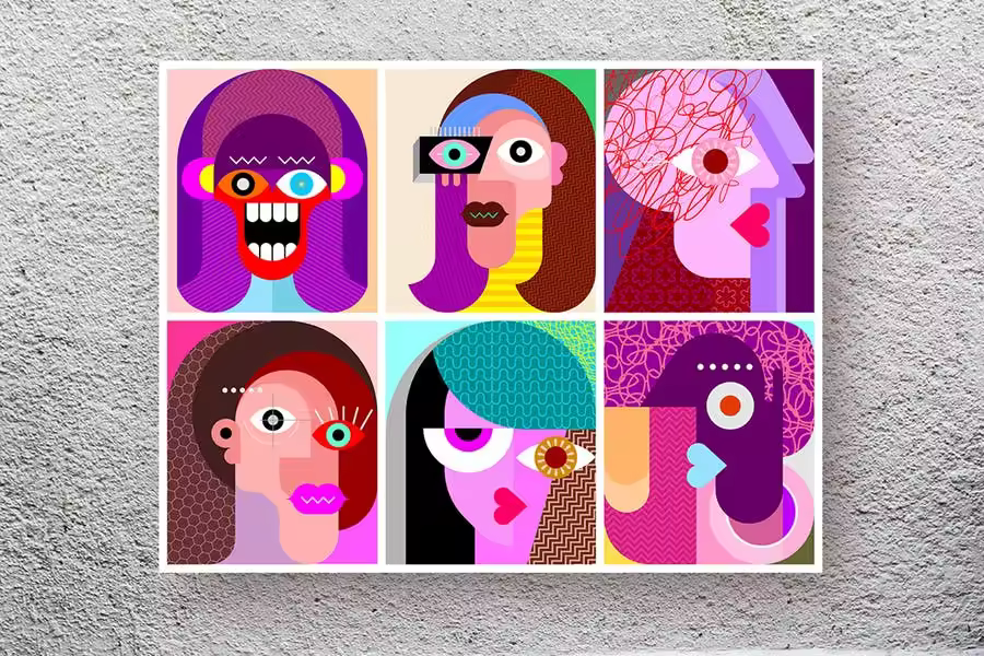 六款抽象女性人脸矢量插画素材 Six Faces / Six Characters vector illustration