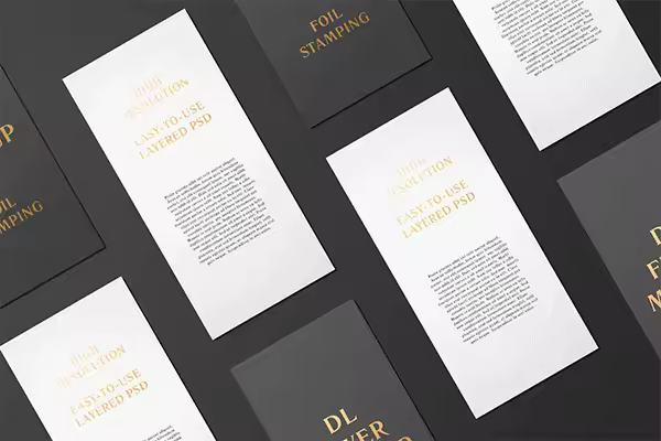 高端逼真质感得DL传单名片铝箔冲压特殊工艺VI样机展示模型mockups