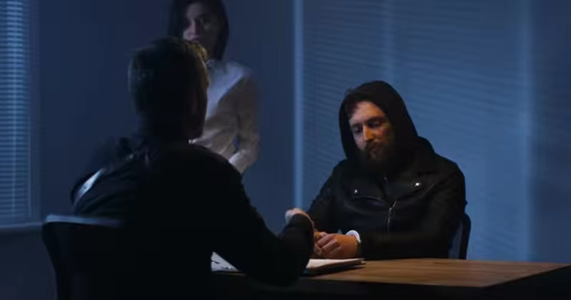 刑事审讯罪犯讯问影片素材 Investigators Interrogating a Criminal