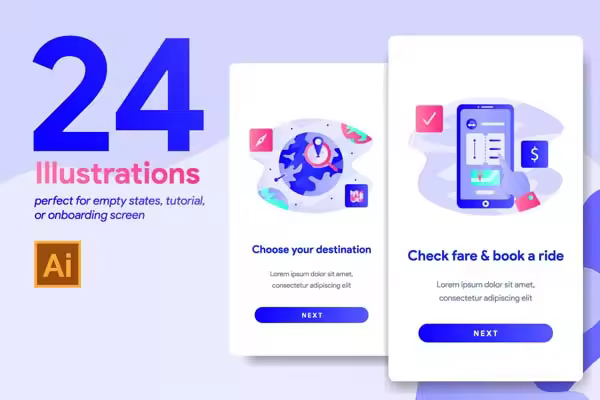 小咖下午茶：24个APP新手指引页创意矢量插画下载[Ai]
