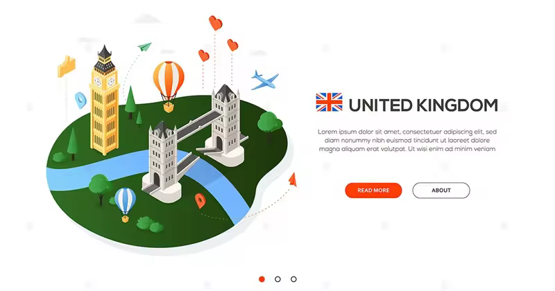英国旅行主题等距Banner插画素材 Travel to the UK – isometric banner illustration