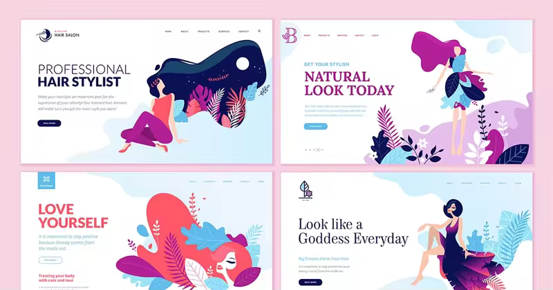 女性时尚品牌网站设计概念插画素材 Set of Beauty Web Page Design Templates