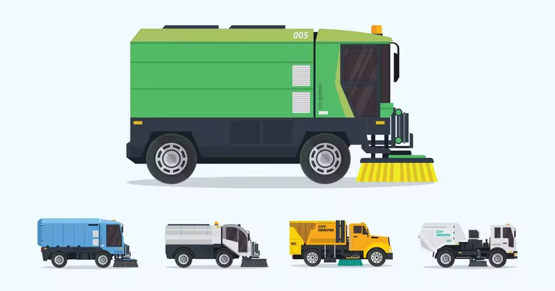 5款街道清扫车矢量图形插画素材v1 5 Street Sweeper Truck Vector Illustration Set 1