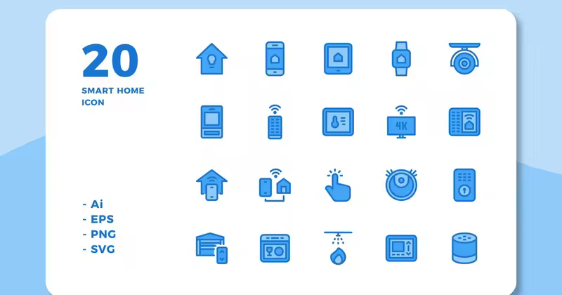 20枚智能家居填充色线性图标 20 Smart Home Icons (Lineal Color)