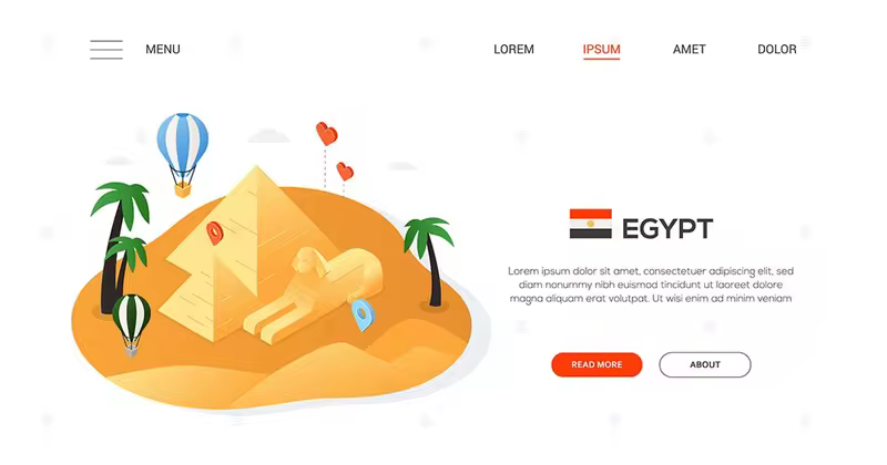 埃及旅行主题等距Banner插画素材 Travel to Egypt – isometric banner illustration