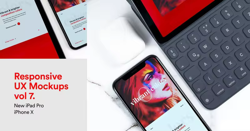 响应式设计效果图预览iPad Pro & iPhone X样机模板v7 New Responsive Mockups iPad Pro & iPhone X Vol 07