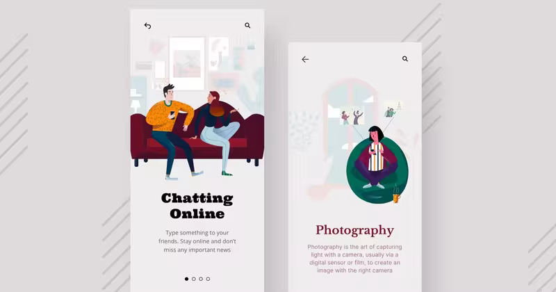 摄影主题APP用户界面设计矢量插画素材 Photography Mobile Interface Illustrations