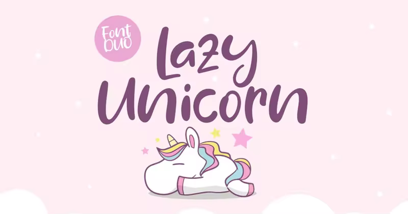 可爱曲线状独角兽字型英文字体组合 Duo Lazy Unicorn Font Duo