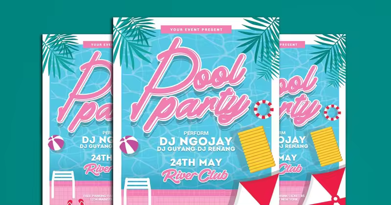 夏季泳池派对海报传单设计模板 Pool Party Flyer