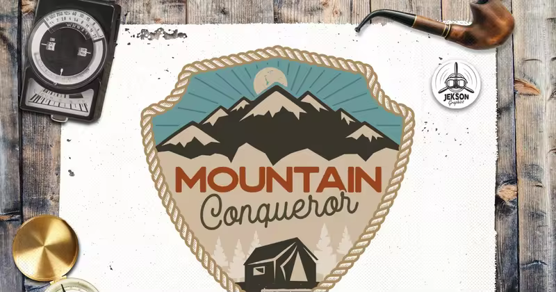 复古山地旅游标志/营地徽章Logo模板 Mountain Travel Logo / Vintage Camp Badge Patch