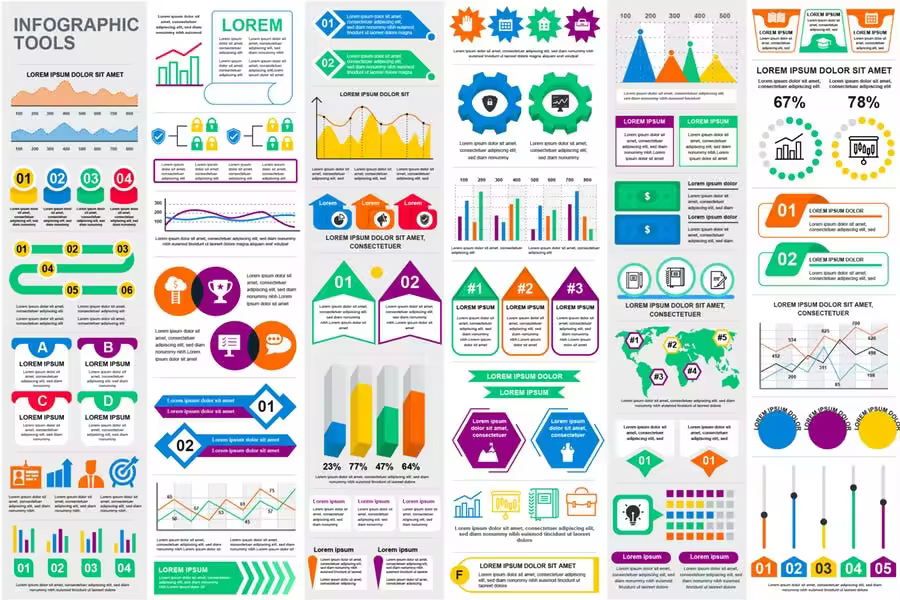 行业大数据平台信息图表可视化数据分析素材 Set Infographic Elements Template
