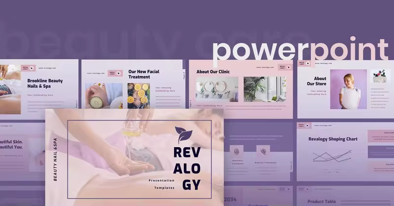 SPA和美容护理会所宣传PPT幻灯片模板 Revalogy – Spa & Beauty Care Powerpoint