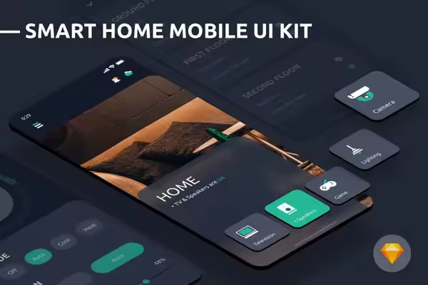 小咖下午茶：自动化智能居家多功能APP UI KIT套装下载[Sketch]