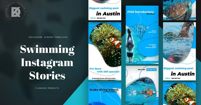 海洋水族馆项目介绍Instagram帖子模板 Swimming Instagram Stories