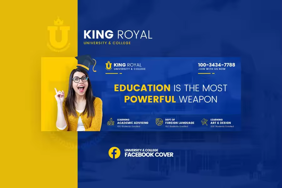 大学招生社交宣传广告设计模板 KingRoyal – University Facebook Cover Template