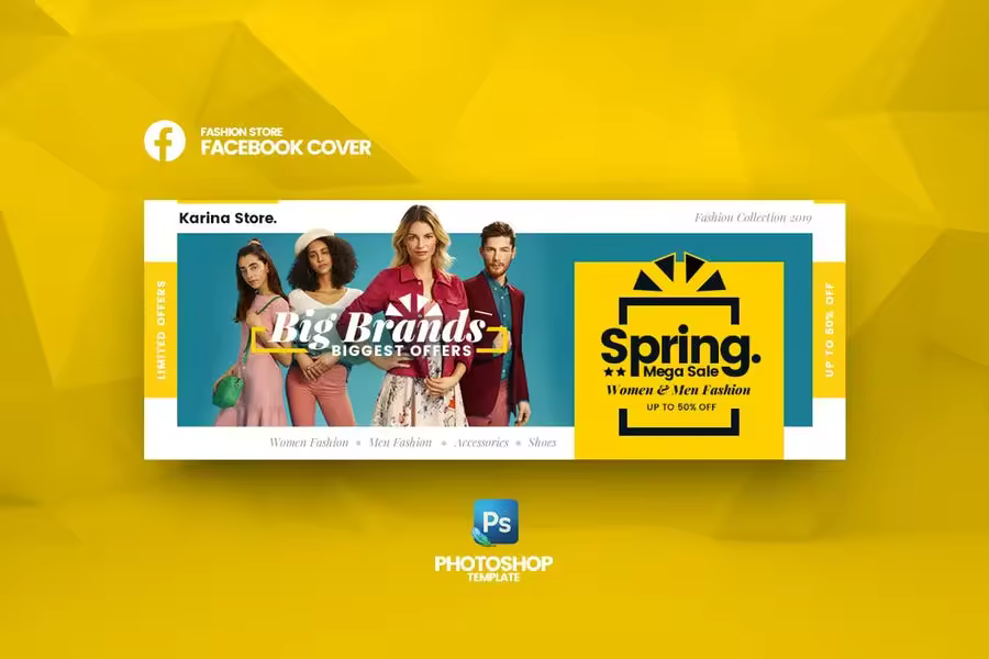 时尚潮牌电商促销活动社交广告设计模板 Mega Sale Fashion Store Facebook Cover Template