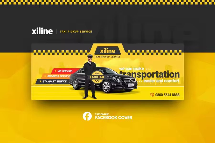 出租车滴滴出行社交广告设计模板 Xiline – Taxi Online Facebook Cover Template