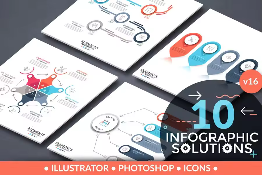 信息图表解决方案矢量图形设计素材v16 Infographic Solutions. Part 16