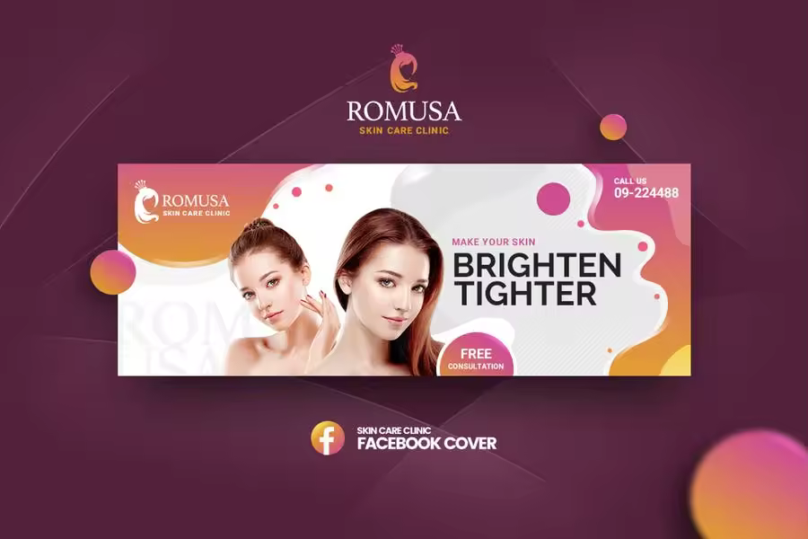 美容护肤品牌社交推广Banner设计模板 Romusa-Skin Care ClinicFacebook Cover Template