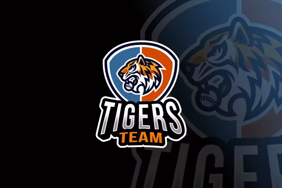老虎卡通形象篮球队队徽图案Logo设计模板 Tigers Baseball Logo Template