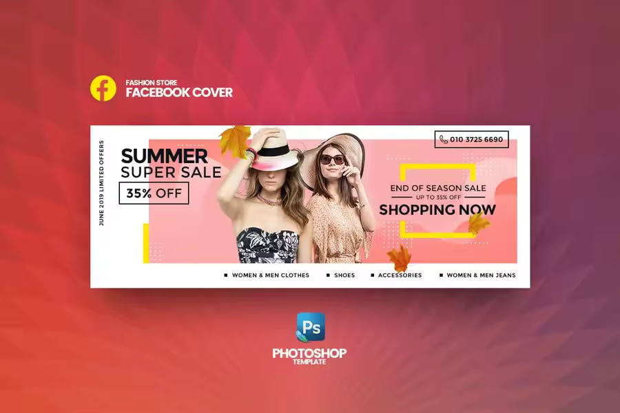 时尚品牌电商促销社交广告设计模板 Super Sale Fashion Store Facebook Cover Template