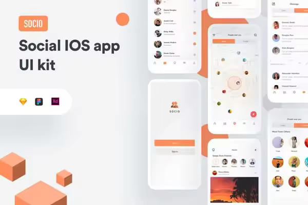 小咖下午茶：精细完整的社交类iOS APP UI KIT套装下载 [XD,Sketch]