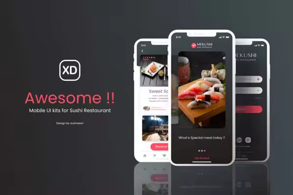 小咖下午茶：精美的寿司美食类iOS APP UI KIT套装下载[XD,Sketch]