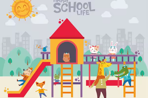 少儿&儿童学校/幼儿园生活主题卡通动物插画素材