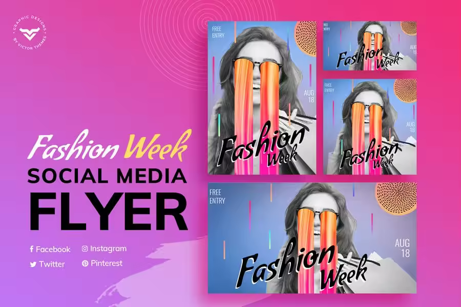 时装周促销活动社交媒体广告贴图设计模板 Fashion Social Media Templates