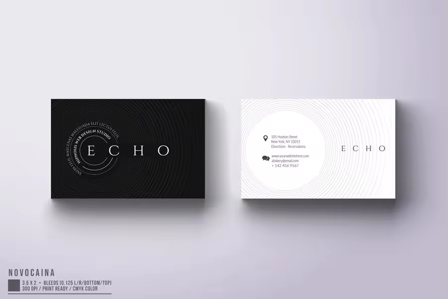 经典黑白配色简约风企业名片模板 Echo Business Card Design