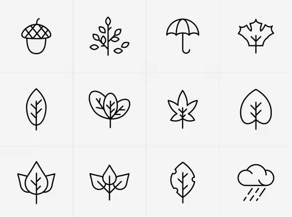 秋天元素矢量线性图标 Vector Autumn Icons