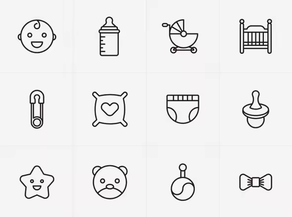 婴儿元素/婴儿主题矢量线性图标 Vector Baby Icons