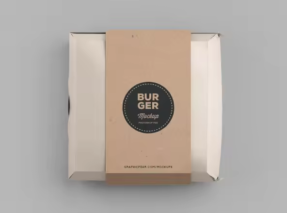 汉堡包装盒设计效果图样机模板 Burger Box Package Mockup