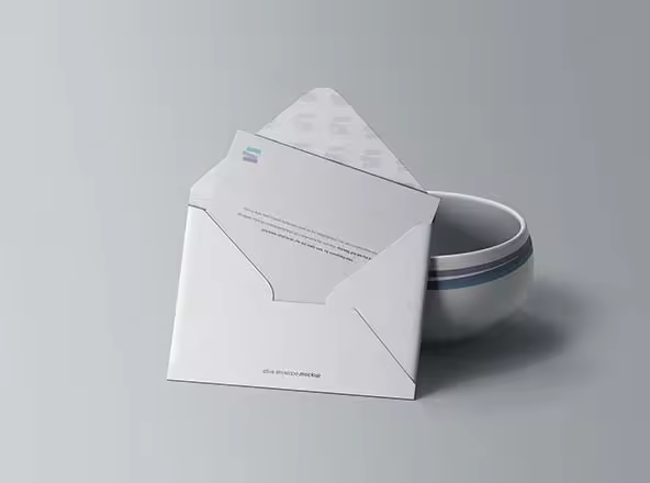 企业信封开启状态设计预览样机模板 Envelope with Bowl Mockup