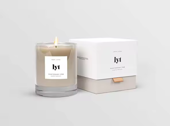 蜡烛杯＆蜡烛包装盒设计样机模板 Candle Package Mockup