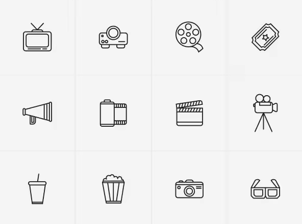 电影相关主题矢量线性图标 Line Vector Cinema Icons