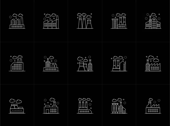 15枚生产工厂矢量线性图标 15 Vector Factory Icons