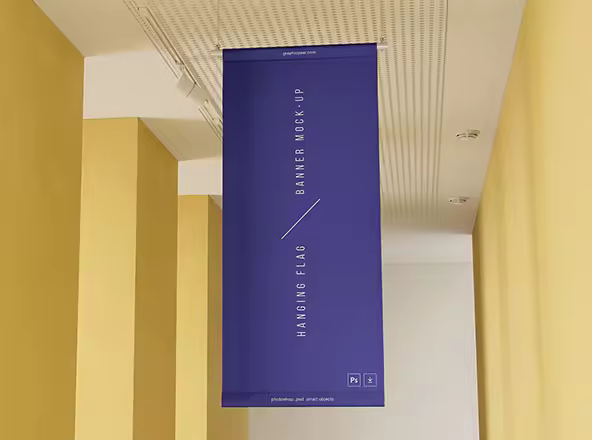 悬挂旗帜Banner设计效果图样机模型 Hanging Flag Banner Mockup