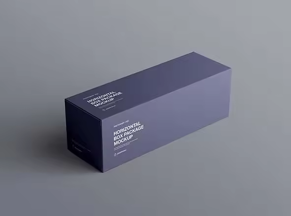 水平长方体产品包装盒定制设计样机模板 Horizontal Package Box Mockup