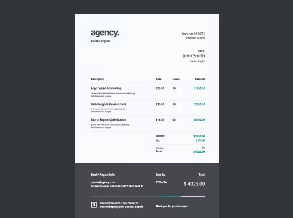 A4规格商业发票票据设计模板 A4 Invoice Print Template