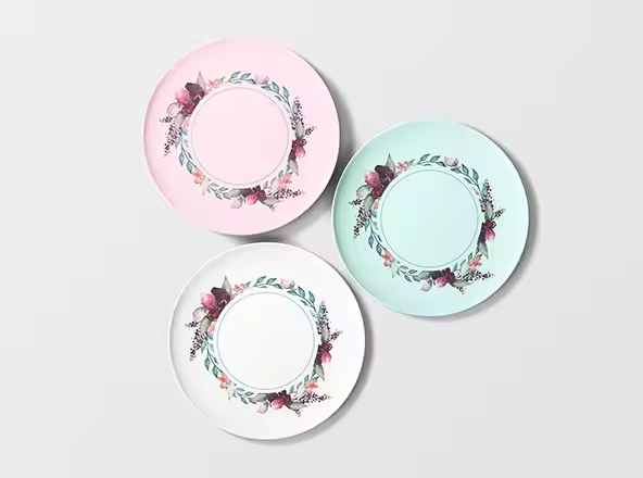 陶瓷碟子印花图案设计预览样机 Overhead Plates Mockup