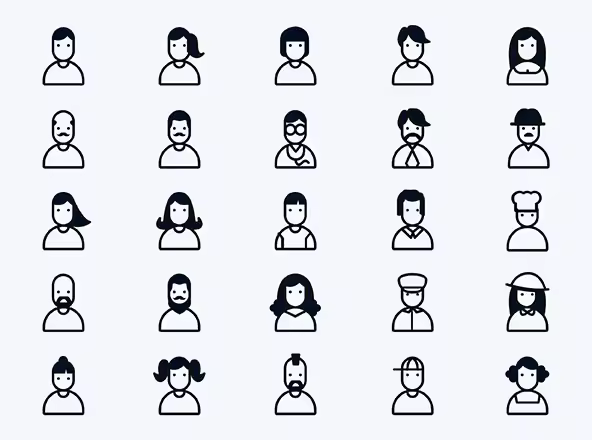 25枚用户头像矢量线性图标 People and User Icons