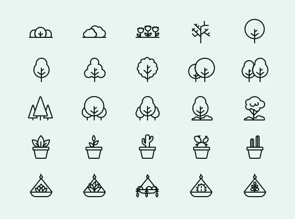 25枚植物盆栽矢量线性图标v2 25 Plant Vector Icons
