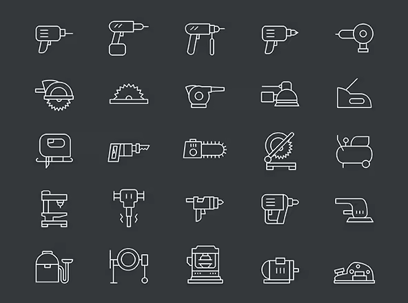 25枚电动工具矢量线性图标 25 Line Power Tool Icons