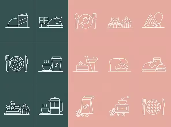 餐馆美食主题矢量线性图标 Restaurant Vector Icons