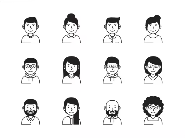 12枚用户头像矢量线性图标 12 Avatar Vector Icon Illustrations