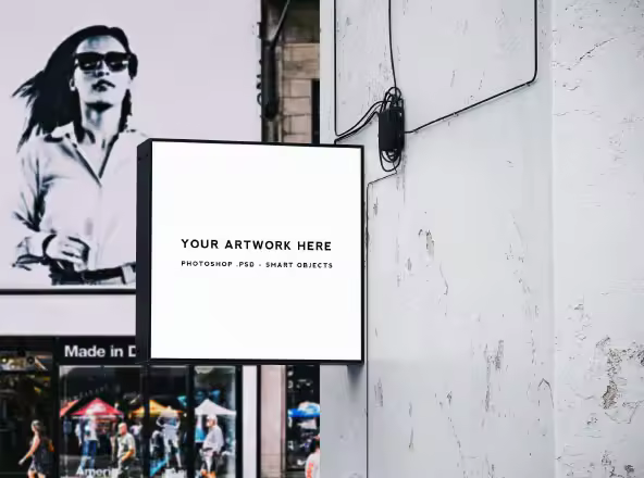 方形灯箱广告牌/店招效果图样机模板 Square Shop Sign Mockup