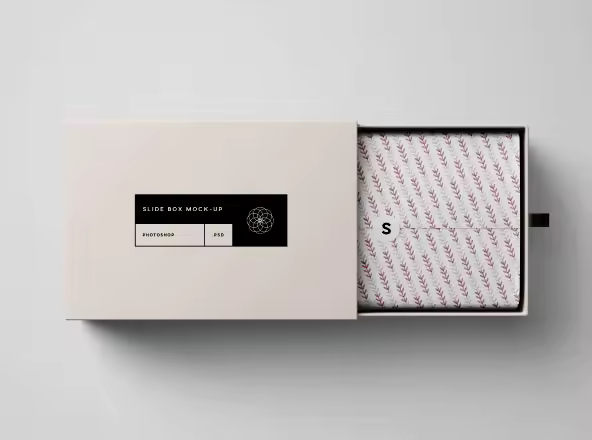 矩形抽屉式包装盒礼品盒包装设计效果图样机 Rectangle Slide Box Mockup